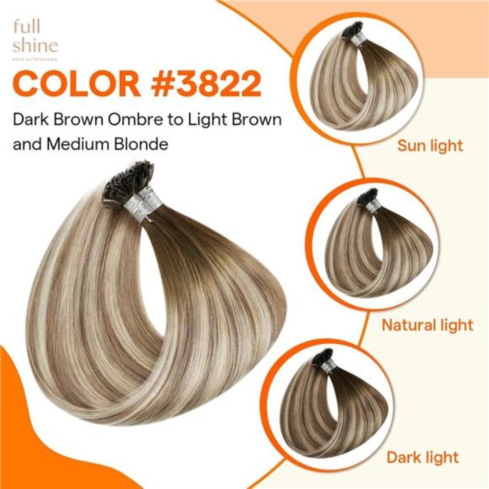 Full Shine K Tip Hair Extensions Real Human Hair 3 Medium Brown Ombre to 8 Ash - Picture 6 of 7